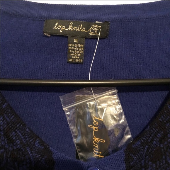 Blue button up cardigan with lace print sz XL NWT - Picture 2 of 6